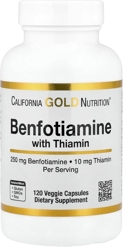 California Gold Nutrition Benfotiamine עם Thiamine, 250 מ"ג, 120 קפסולות Veggie