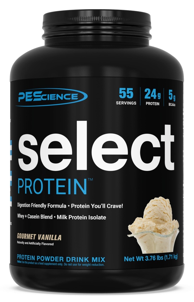 PEScience בחר אבקת חלבון, Whey ו- Casein בלגן, אבקת חלבון נקייה לנשים וגברים, קלוריות נמוכה, פחמימות נמוכות, Keto Friendly, Gluten Free - Gourmet Vanilla - 55 משרתים