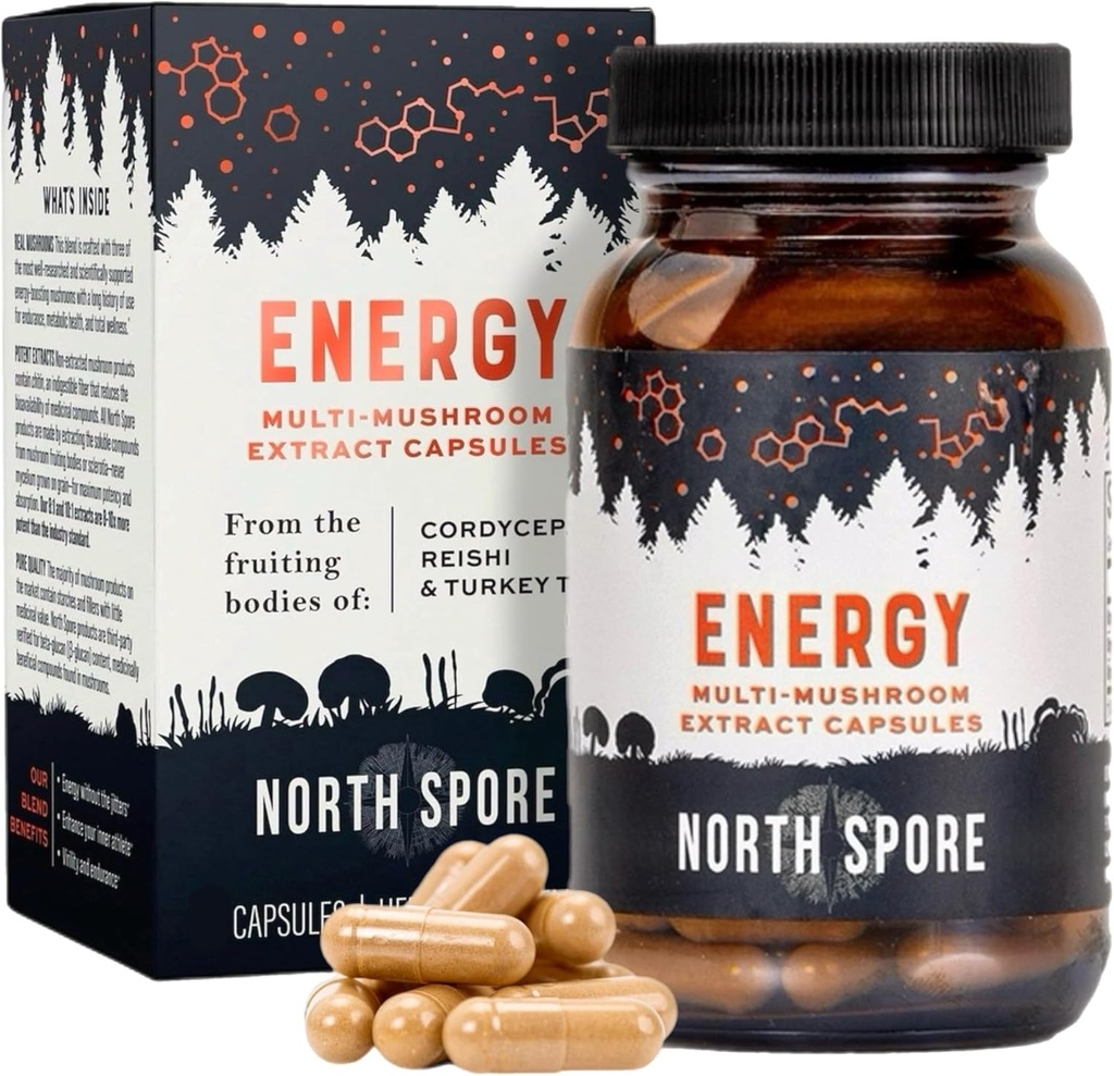אורגני "אנרגיה" Mushroom לחלץ תוספי קפסולת | Stamina & Endurance | Cordyceps, Reishi, טורקיה Tail | 100% פריץ גוף | טבעוני, Non-GMO | Made in USA - 120ctct