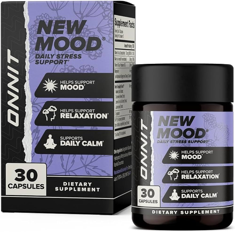 OnNIT New Mood Daily Stress תומך קפסולות, IGTM Non-GMO נבדק, Sleep and Mood Support Supplement for Men and Women, Daily Stress Management קפסולות, 30 Count