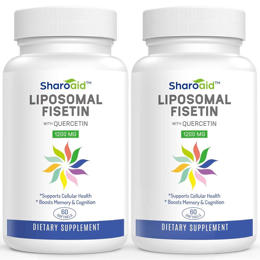 Liposomal Fisetin עם תוספי Quercetin תוספת 1200 מ"ג לשרת, Absorption Polyphenols Antioxidants for Women, Men, non-GMO, gluten-Free,2 בקבוקי 120 Softgels