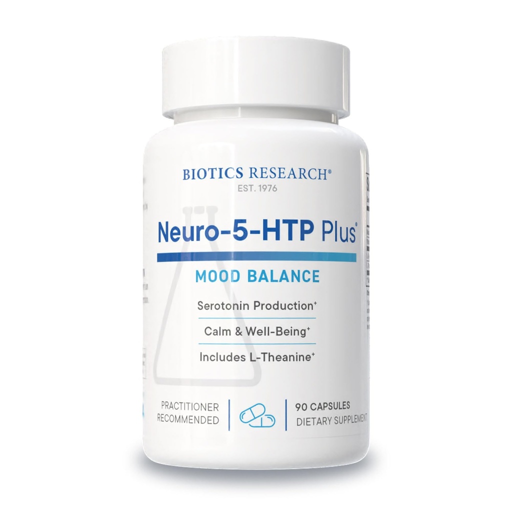 Biotics Research Neuro 5 HTP פלוס תמיכה נוירולוגית, פעילות המוח של Calm, דפוסי שינה בריאים, תחושה כוללת של טוב-להיות, מקדם הירגעות, Serotonin Precursor, L Theanine, 90 קפסולות