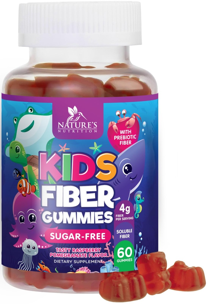 ילדים סיבים חניכיים 4g - Prebiotic סיבים תוספת לבריאות העיכול, סדירות ותמיכה - סוכר חינם & צמחי מבוסס סיבים - Natural Raspberry Flavor - טבעוני, Gluten-Free - 60 חניכיים