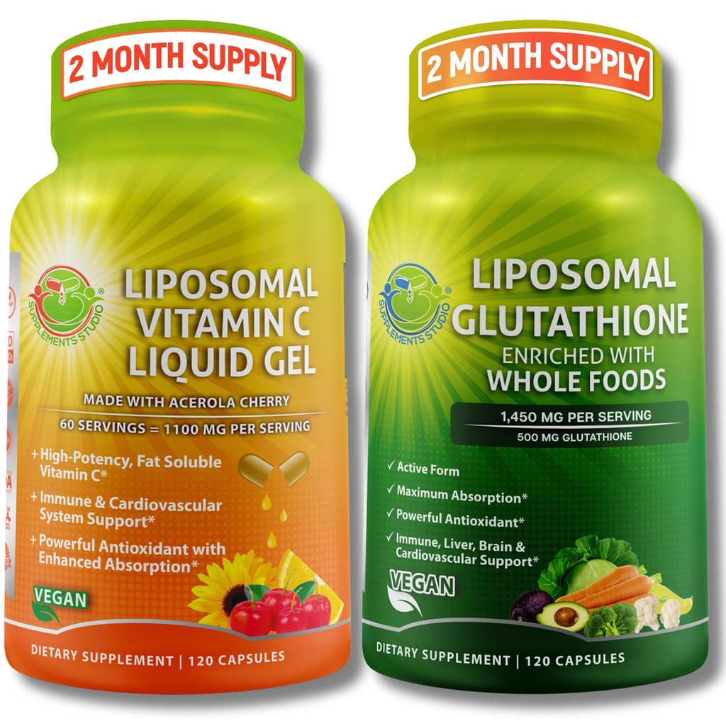 SUPPLEMENTS STUDIO Liposomal ויטמין C 1100 מ"ג נוזלי גל קפסולות - Bundle up with - Liposomal Glutathione 500 מ"ג