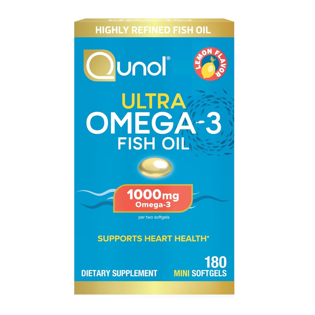 שמן דגים Qunol אומגה 3 מיני Softgels, 1000 מ"ג אומגה 3 EPA + DHA, Ultra Pure תוספי מזון, תמיכה בריאות הלב, לימון פלפור, קל ל Swallow מיניs, 3 חודשים אספקה, 180 הרוזן