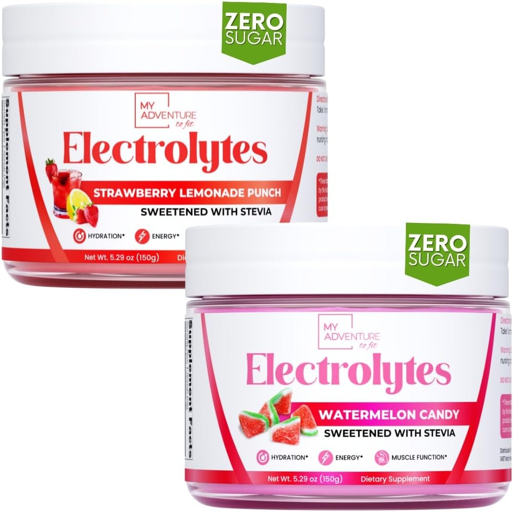 ההרפתקה שלי לטבול אבקת אלקטרוליט עם Zero Sugar, Bundle, Watermelon Candy & Strawberry Lemonade Flavors