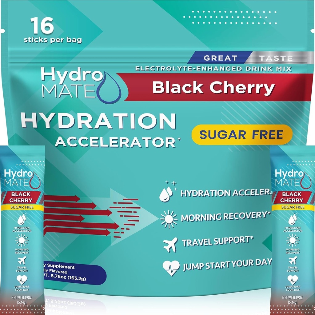 אבקת אלקטרוליטה אבקת סוכר-Free hydroMATE 16 Sticks