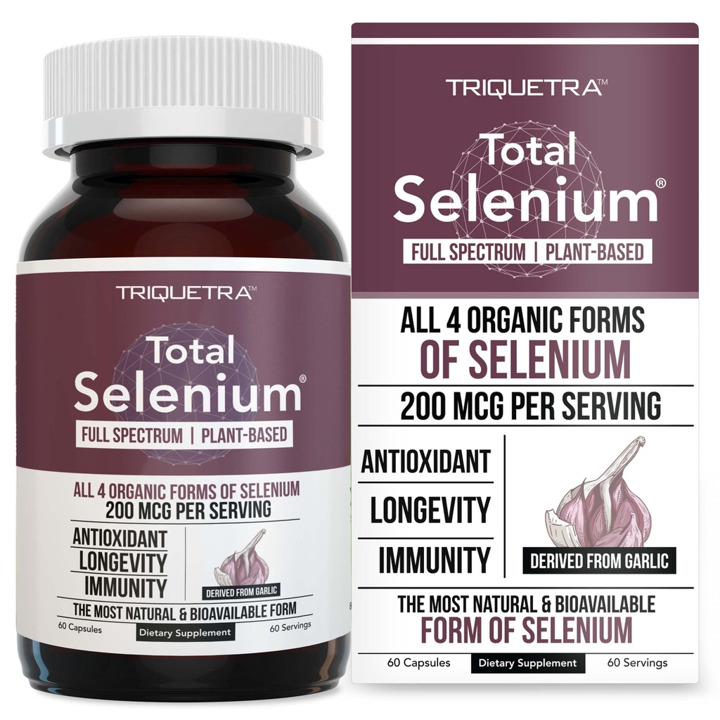 Total Selenium - 200 mcg, Plant-based Selenium - Full Spectrum, מכיל 4 צורות אורגניות חיוניות של סלניום כולל Selenomethionine - Derived from Garlic - 60 קפסולות