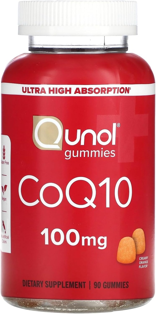 Qunol CoQ10 Gummies, CoQ10 100 מ"ג, תוספי חניכיים טעימים, Coenzyme Q10 עוזר תמיכה בריאות הלב, טבעוני, Gluten Free, Ultra High Absorption - Count 90