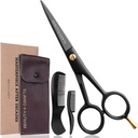 Beauty & Crafts- German Beard Mustache Scisors - 2 Mustache Comb לשיער פנים עם יפה Pouch - Beard Trimming Scisors Use for Grooming, חיתוך ו Styling of Mustache (שחור)