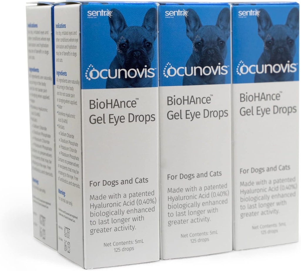 Sentrx - Ocunovis Gel Eye טיפות עבור כלבים וחתולים עם עיניים יבשות, הידוק החתול והכלב טיפות עם Hyaluronic Acid, un-Blurring a מלאכותי Tears, 5 מ"ל, 6 Pack