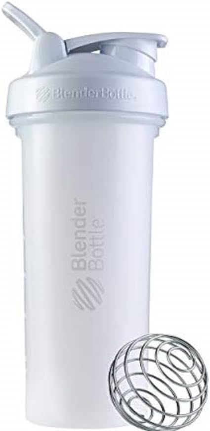 בלנדר בוטל קלאסי V2 Shaker בקבוק מושלם לשקיות חלבונים ו-Pre Workout, 28-Ounce, White