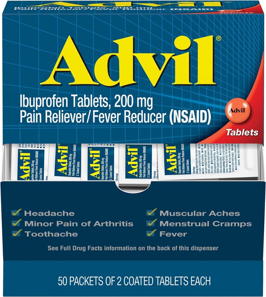 עו"ד Ibuprofen, 200 מ"ג (50 חבילות של 2 טבליות coated) 50 ea (Pack של 3)