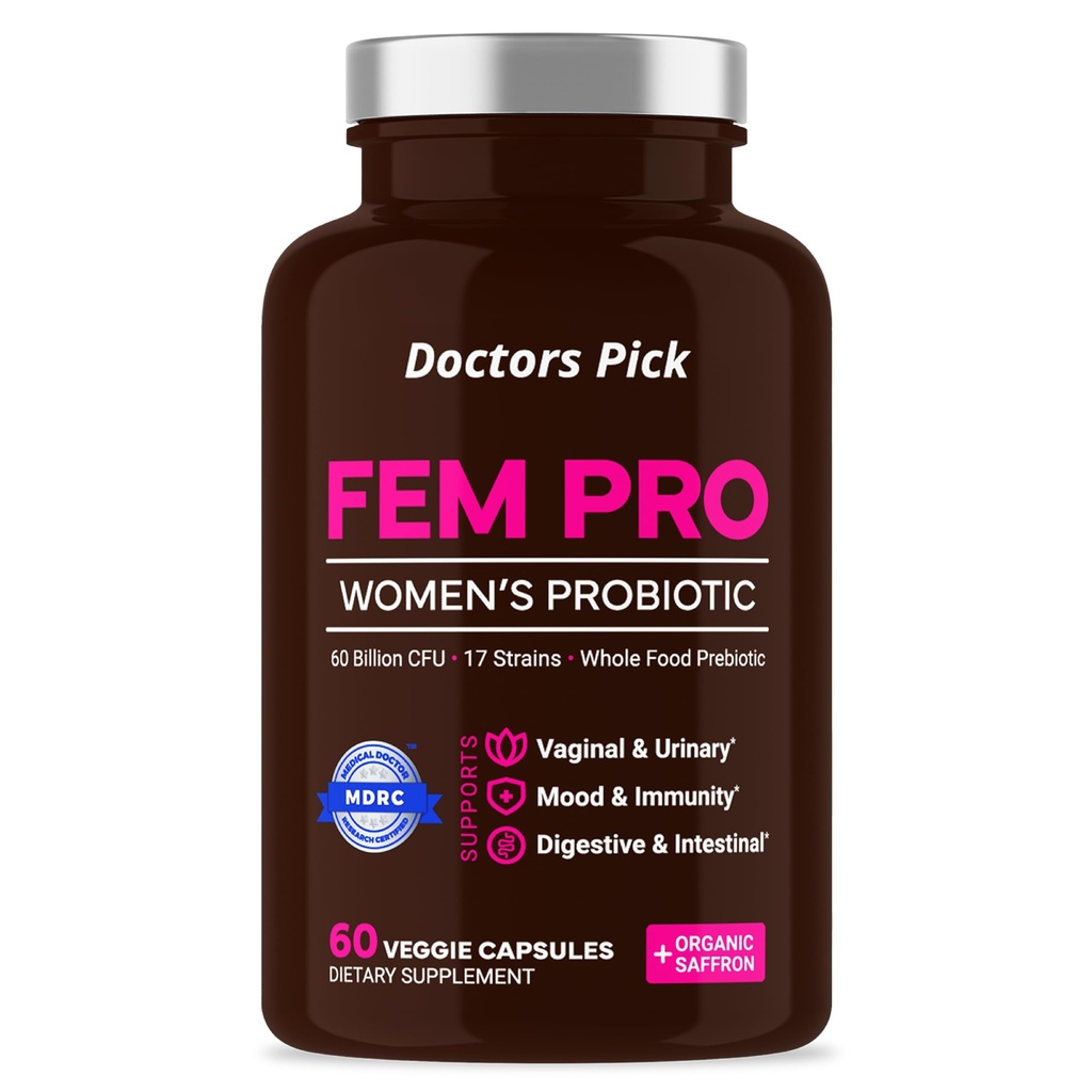 Fem Probiotics for Women. 17 Clinically Prostrains for Vaginal, Digestive & Immune Support, Urinary Tract Health, pH Balance and Mood. 60 קפסולות Veggie, 2 חודשים אספקה