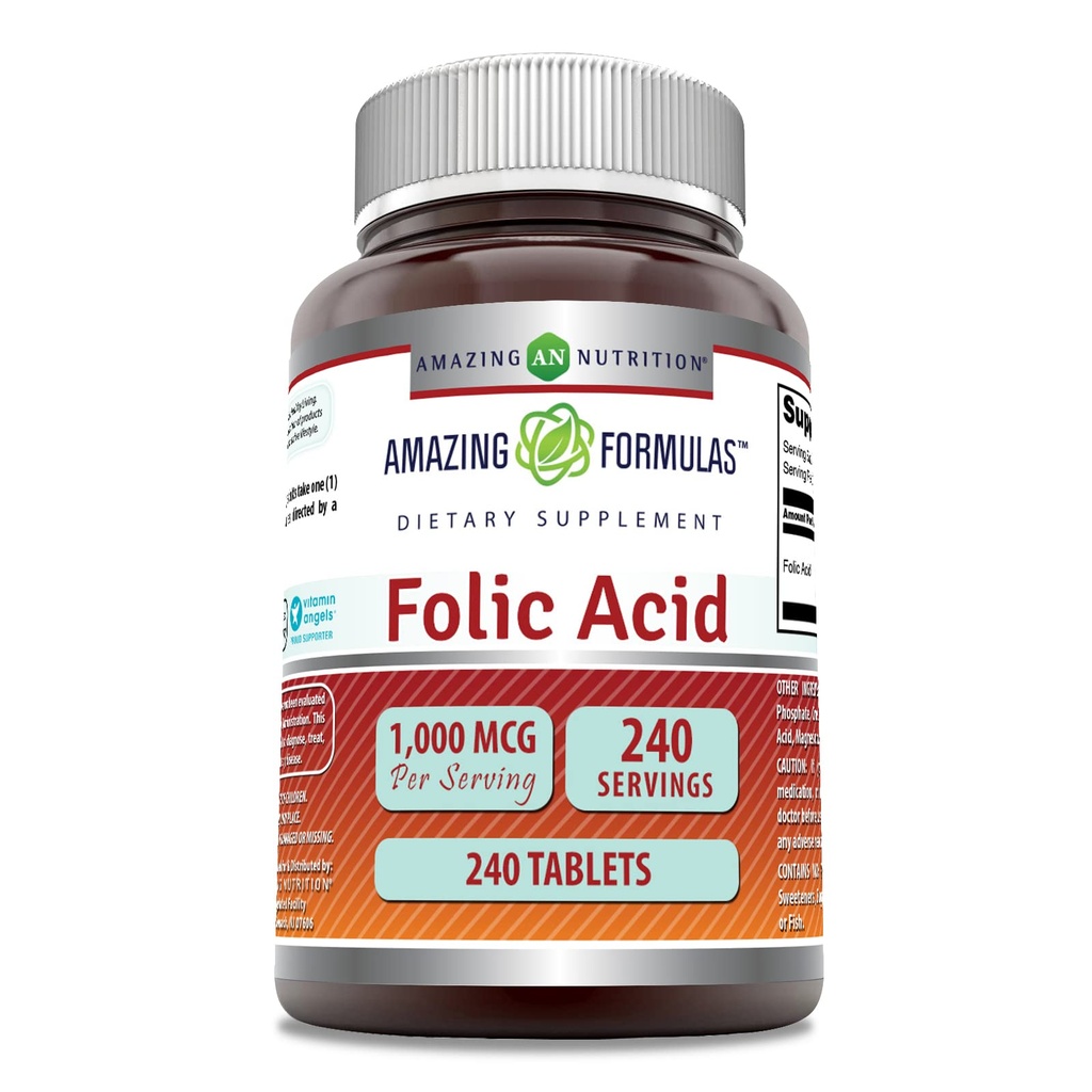 פורמולה מדהימה Folic Acid 1000 Mcg (1 Mg) | 240 טבליות תוסף ויטמין B9 | Non-GMO | Gluten Free | Made in USA