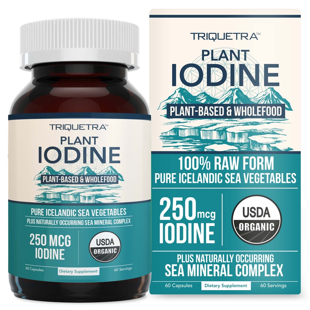 תוספי Iodine אורגניים של תרכובת ירקות ים, Whole Food & Raw - Iodine Plus Trace מינרלים Complex - מכיל Purest איסלנד הים Kelp, Irish Mos & Bladderwrack (250 mcg)