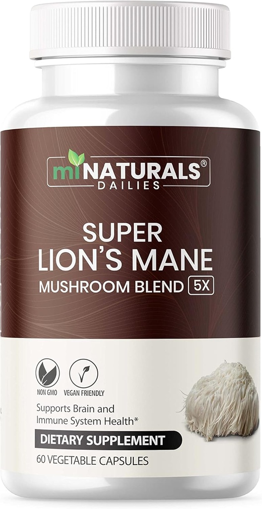 MINURALS Lions Mane תוספי קפסולות - 5 Mushroom Complex Helps with Immune System and Brain Health - Chaga, Reishi, Shiitake, Lions Mane, and Maitake Mushroom Extracts