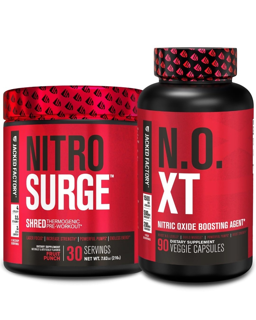 מפעל ג'ק Nitrosurge Shred Thermogenic Pre-Workout in Fruit Punch & N.O. XT Nitric Oxide Booster for Men & Women