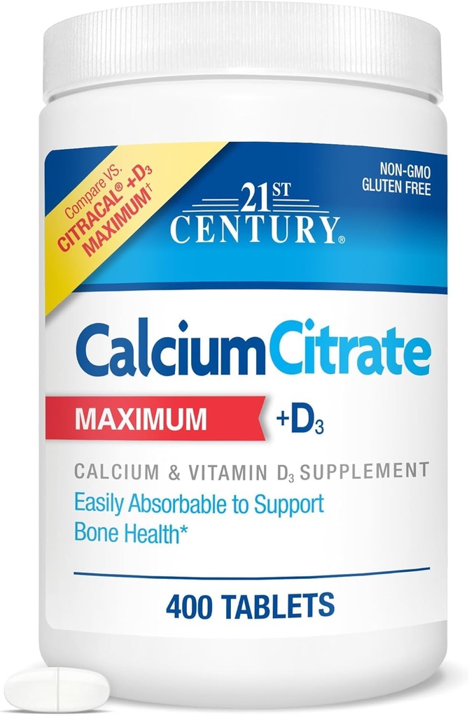 המאה ה-21 Calcium Citrate + D3, 400 טבליות Per Bottle (2 Pack)