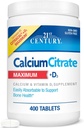 המאה ה-21 Calcium Citrate + D3, 400 טבליות Per Bottle (2 Pack)