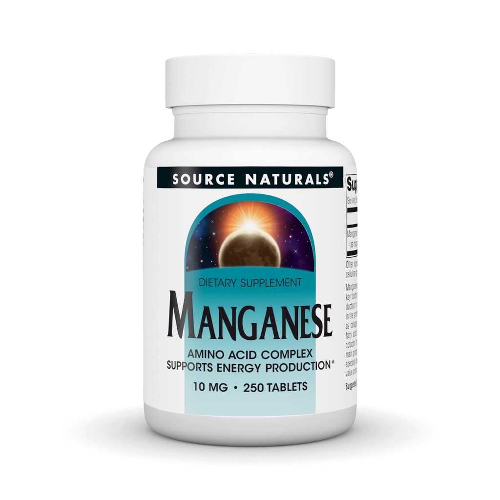 מקור Naturals Manganese, Amino Acid Chelate - תמיכה בייצור אנרגיה - 250 טבליות
