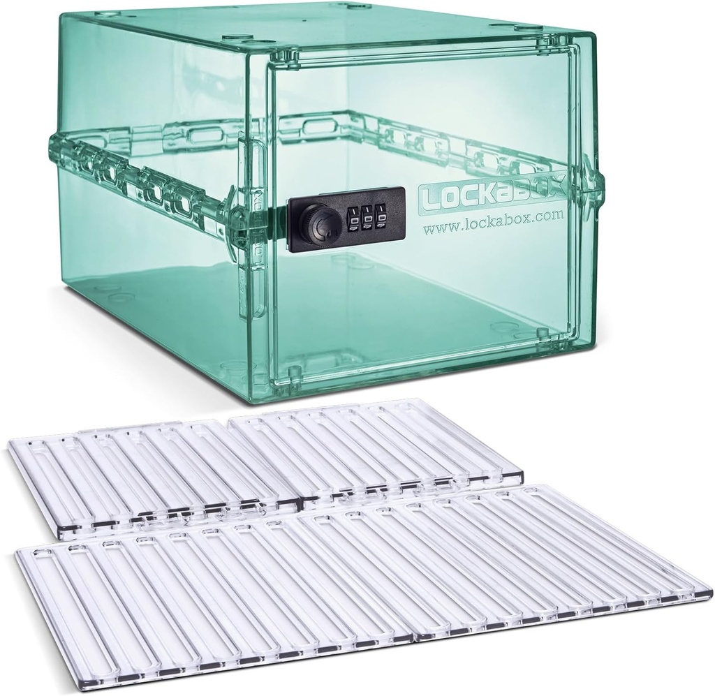 Lockabox OneTM Light Daily Green & Shelf Pack Bundle | Lockable Box for Food, Medicines, Tech and Home Safety with Removable Shelves and Base Packs