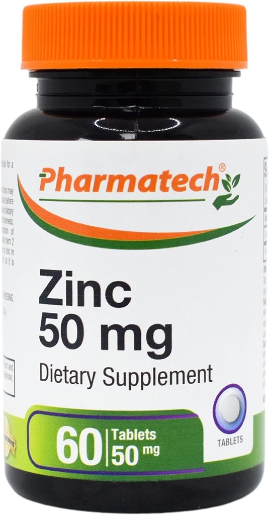 Zinc 50 מ"ג, Immune Support Supplement, Elemental Zinc Chelated Gluconate, מינרלים Antioxidant for Man and Woman Health, Acne, Easy to Swallow, 60 טבליות