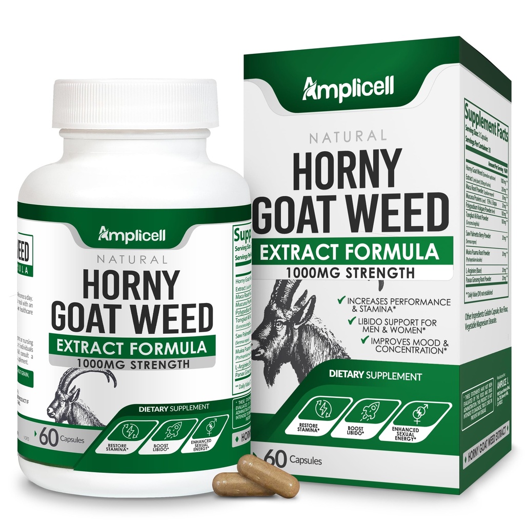 Hory Goat Weed עם Maca Root, טונגקאט עלי, L-Arginine & Panax גינזנג - תוספת ביצועים זכר Libido Booster - אנרגיה, Stamina & Vitality Pills עבור גברים ונשים - 60 קפסולות