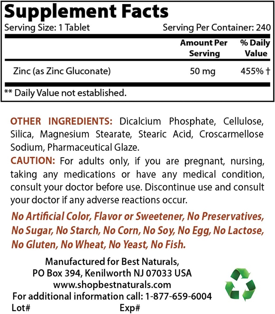 Znc Gluconate 50 מ"ג ויטמין B12 6000 mcg