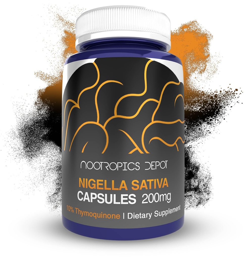 Nootropics Depot Nigella Sativa לחלץ קפסולות | 200 מ"ג | 60 ספירה | מינימום 10% התוכן Thymoquinone | Black Seed שמן לחלץ | תמיכה בבריאות המוח, זיכרון, בריאות חי ותפקוד Immune