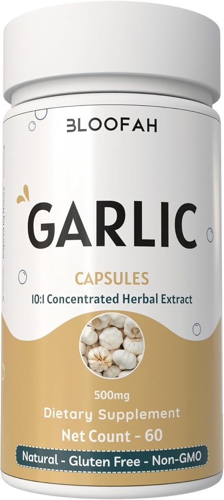 קפסולות Garlic 500 מ"ג | ריכוז של 10:1 אבקת הפקה | Allium sativum Herbal Supplement