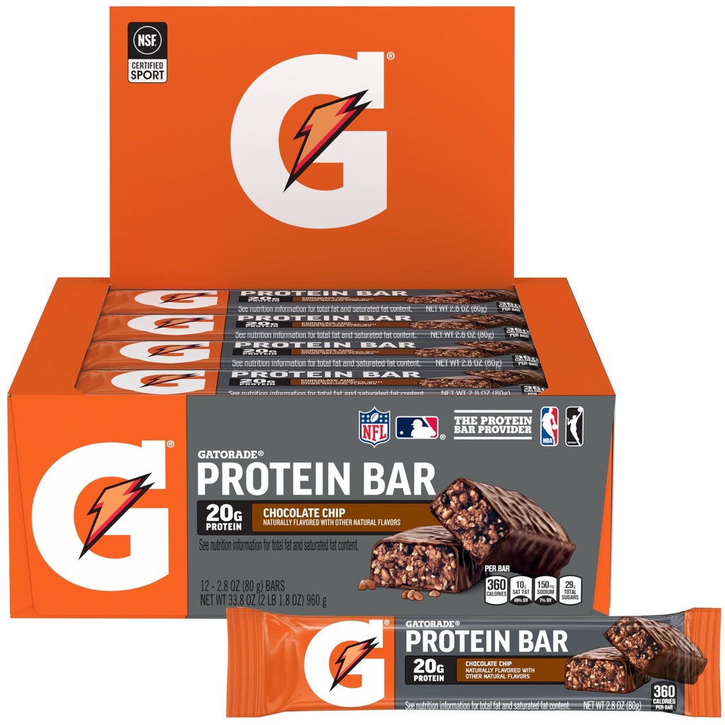 Gatorade Whey חלבון Recover Bars, צ'יפ שוקולד, 2.8 אונקיה (Pack of 12)