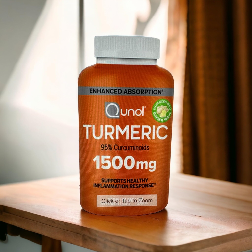 כורכום Turmeric Curcumin עם Black Pepper וג'ינג'ר, Qunol 1500 מ"ג פלט Turmeric עם 95% Curcuminoids, שיפור Absorption, תומך בתגובה למניעת הריון בריא, 180 קפסולות צמחוניות
