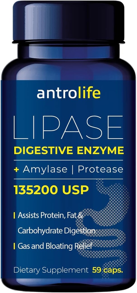תוספי בריאות ANTROLIFE Digestive - Enzymes with Lipase Nutritional Supplements & Amylase for Digestive Comfort - תוסף תזונתי - 59 קפסולות