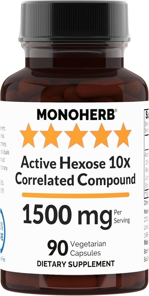 MONOHERB Active Hexose 10x Cor Related Compound, 1500 מ"ג - 30 משרתים - 90 קפסולות 500 מ"ג לקפסולה