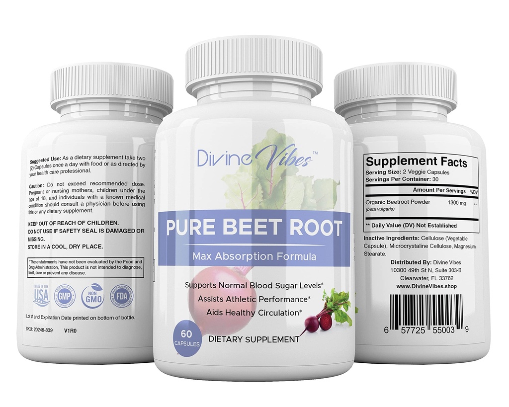 Beet Root כמוסות - 1300 מ"ג פרי - אבקת Beet Root כמוסות - אבקת Beetroot תומך לחץ דם, ביצועים אתלטיים, עיכול, מערכת החיסון (Pure, non-GMO, Gluten Free)