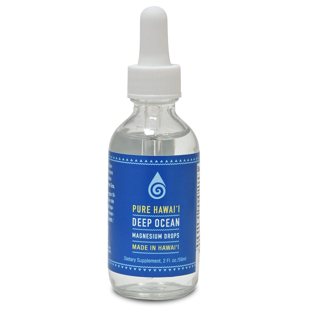 Pure הוואי Deep Ocean Magnesium טיפות - Made in הוואי - עם מינרלים אחרים Trace - קל לקחת 2 נוזל Fl. Oz. - איידס במוח, Mood. שריר, עצב, ו Cardiovascular Health