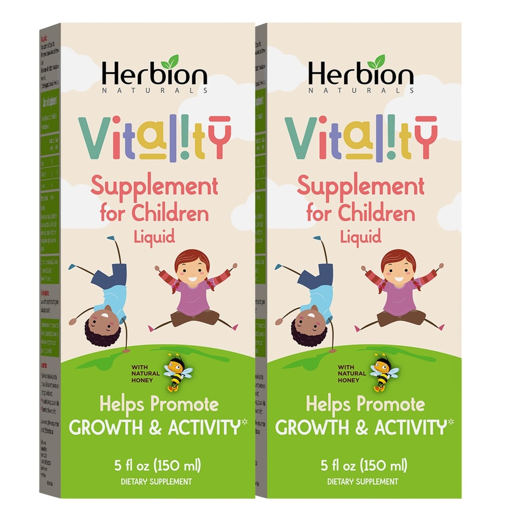 HerBION Naturals Vitality תוסף לילדים, מקדם צמיחה ו Appetite, Relieves Fatigue, משפר ביצועים נפשיים וגופניים, עבור ילדים 1 שנה ומעלה, 5 Fl Oz (Pack של 2)