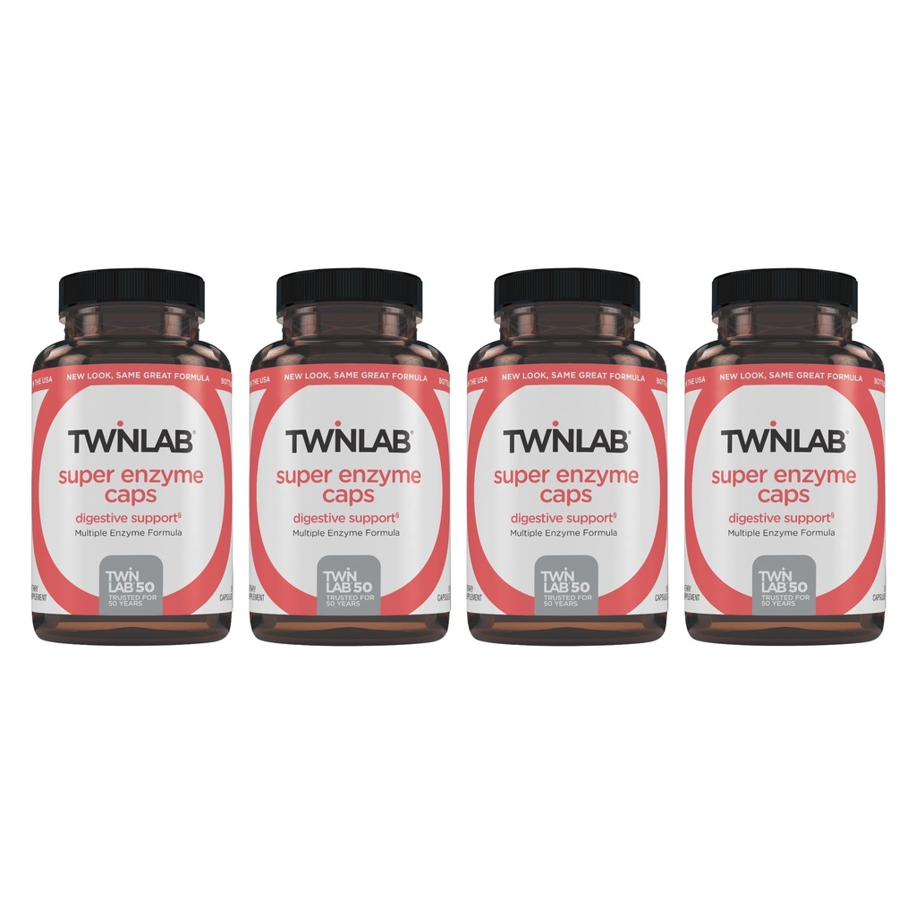 Twinlab Super Enzyme Caps - תוסף עצירות עם Enzymes Digestive - 50 קפסולות (Pack of 4)