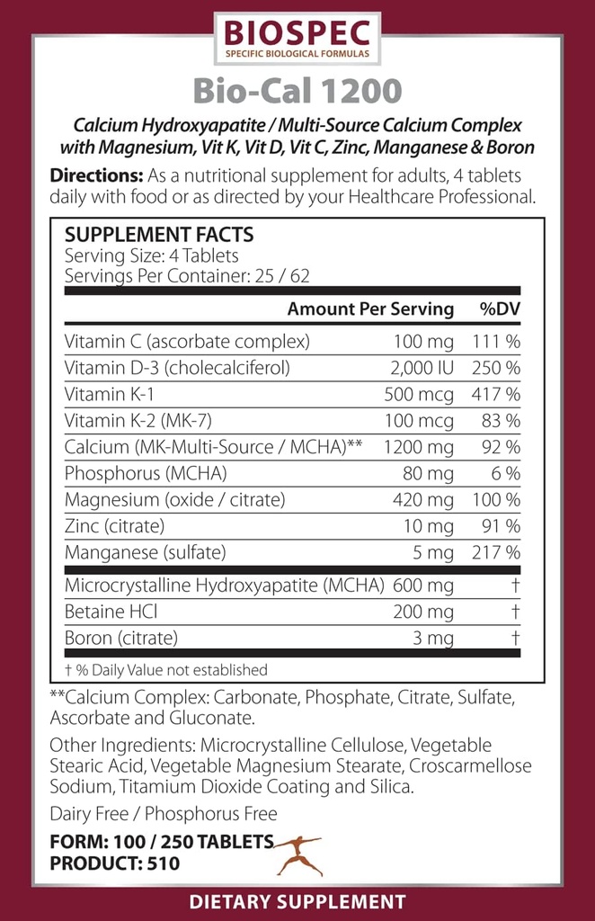 BioSpec Nutritionals Bio-Cal 1200 (250 טבליות)