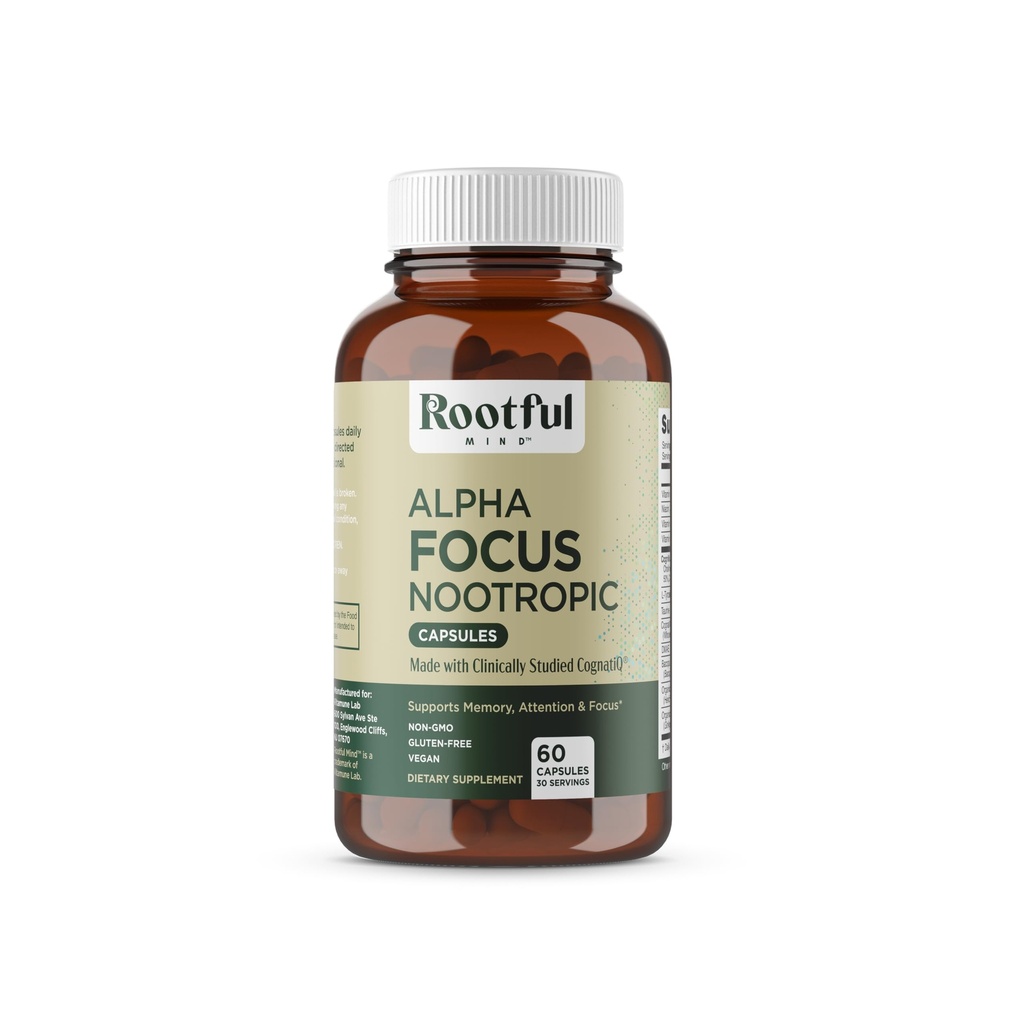 Alpha Focus Nootropic - Memory and Focus Brain Booster Supplement with Choline, Citicoline, GPC, L-Tyrosine, Bacopa Monnieri, DMAE, Gingko Biloba, Lion's Mane, Niacinamide - 60 Capsules