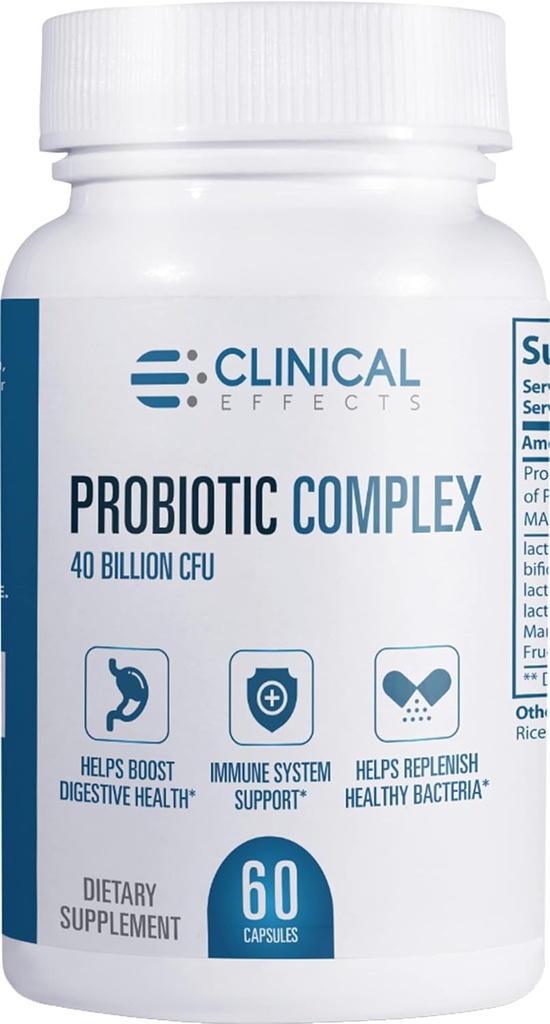 השפעות קליניות Probiotic Complex - Gut Health Probiotics for Women and Men - 6 Key Organic Probiotics to Support Digestion and Total Health - 60 Veggie Pro כמוסות - Made in the USA