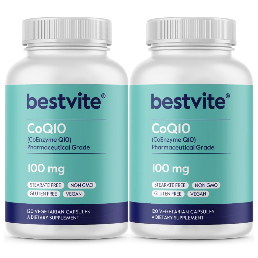 BestVITE Coenzyme CoQ10 100 מ"ג (240 קפסולות צמחוניות) (2-Pack) באופן טבעי פורה - No Stearates - No Fillers - טבעוני - Non GMO - Gluten FreeFree Gluten Free Free