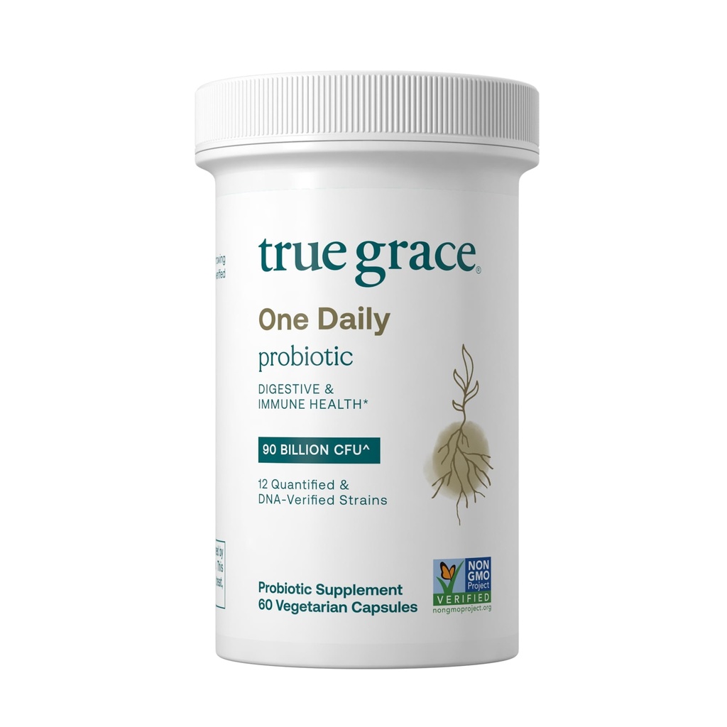 True Grace One Daily Probiotic - 60 קפסולות צמחוניות - 90 מיליארד CFU - Gut, Digestive & Immune Health Support Band with Prebiotic סיבים - Gluten & Soy Free - 60 משרתות