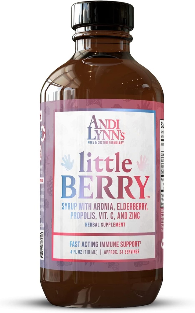 Andi Lin's LittleBerry, Elderberry Syrup לילדים - ויטמין C & Zinc, Herbal Supplement - Fast-Acting Immune Support, 4oz - Pure Elderberry סירופ עבור בריאות הילדים