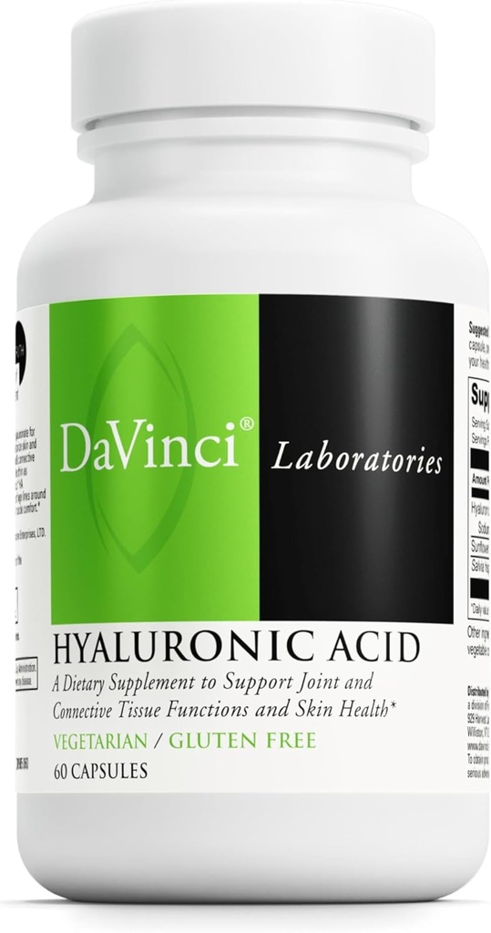 DaVinci Labs Hyaluronic Acid - תוספת תזונתית לתמיכה משותפת, Cartilage ו- Skin Health * - עם Hyaluronic Acid, Sunflower Lecithin ו- Salvia היספניה - Gluten-Free - 60 Vegetarian Caps