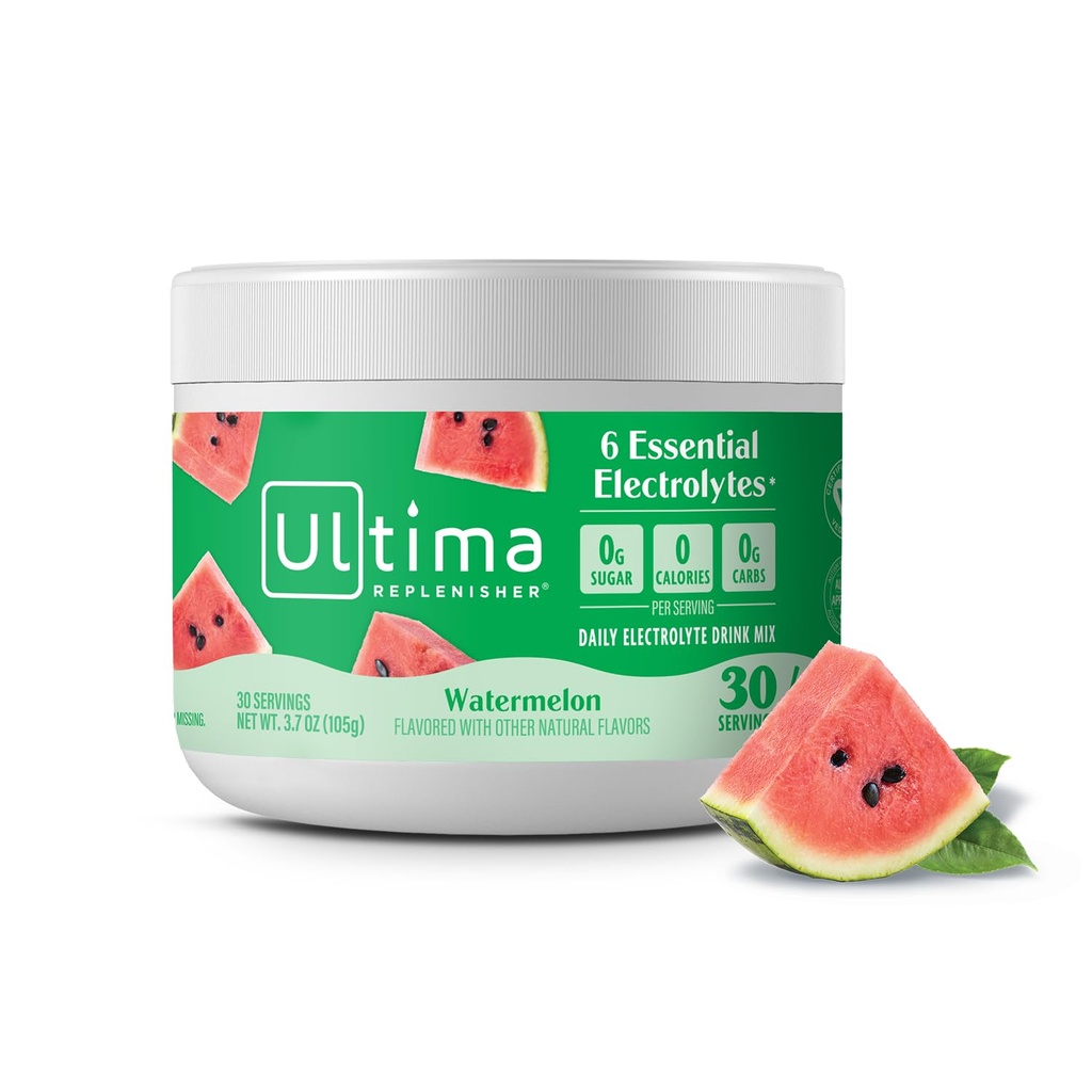 Ultima Replenisher Daily Electrolyte אבקת משקאות Mix - סוכר חינם - Watermelon, 30 משרתים - אבקת הידרה עם 6 Key אלקטרוליטים ו- Trace מינרלים - Keto Friendly, טבעוני, non-GMO