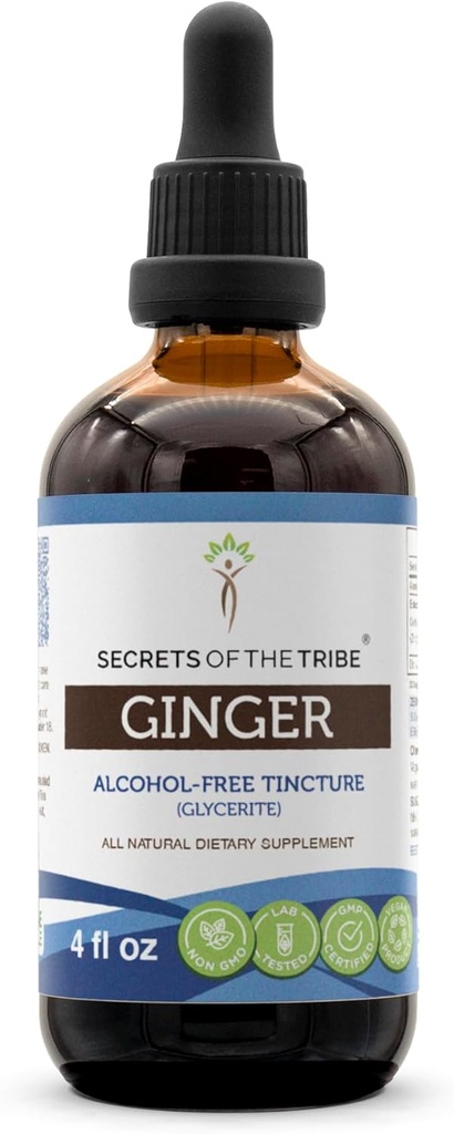 סודות של השבט ג'ינג'ר Tincture אלכוהול ללא תשלום, ג'ינג'ר (Zingiber officinale) Dried Root 4 OZ