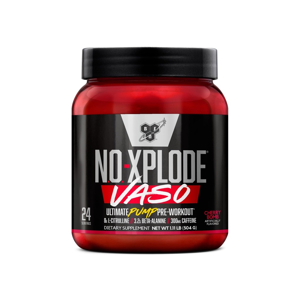 BSN N.O.-XPLODE ו-Pre Workout אבקה עם 8g של L-Citrulline ו-3.2g Beta-Alanine ואנרגיה, Flavor: Cherry Bomb, 24 משרתים