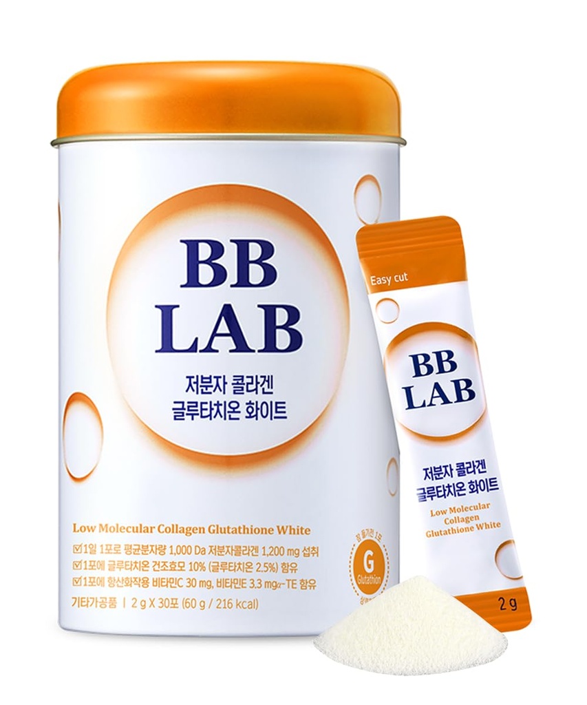 BB LAB Collagen Glutathione White, Low Molecular Stick Supplement, Fish Peptides, ויטמין C, ויטמין E, Glutathione, abosorption מהיר, Orange Flavor